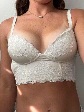 Lace Longline Bralette in Cream